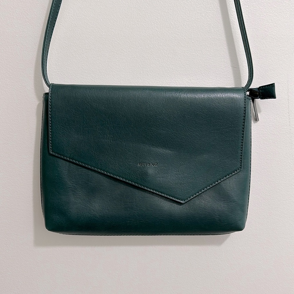 Matt and Nat Forest Green Vegan Leather Crossbody Bag Clutch 12" x 9"